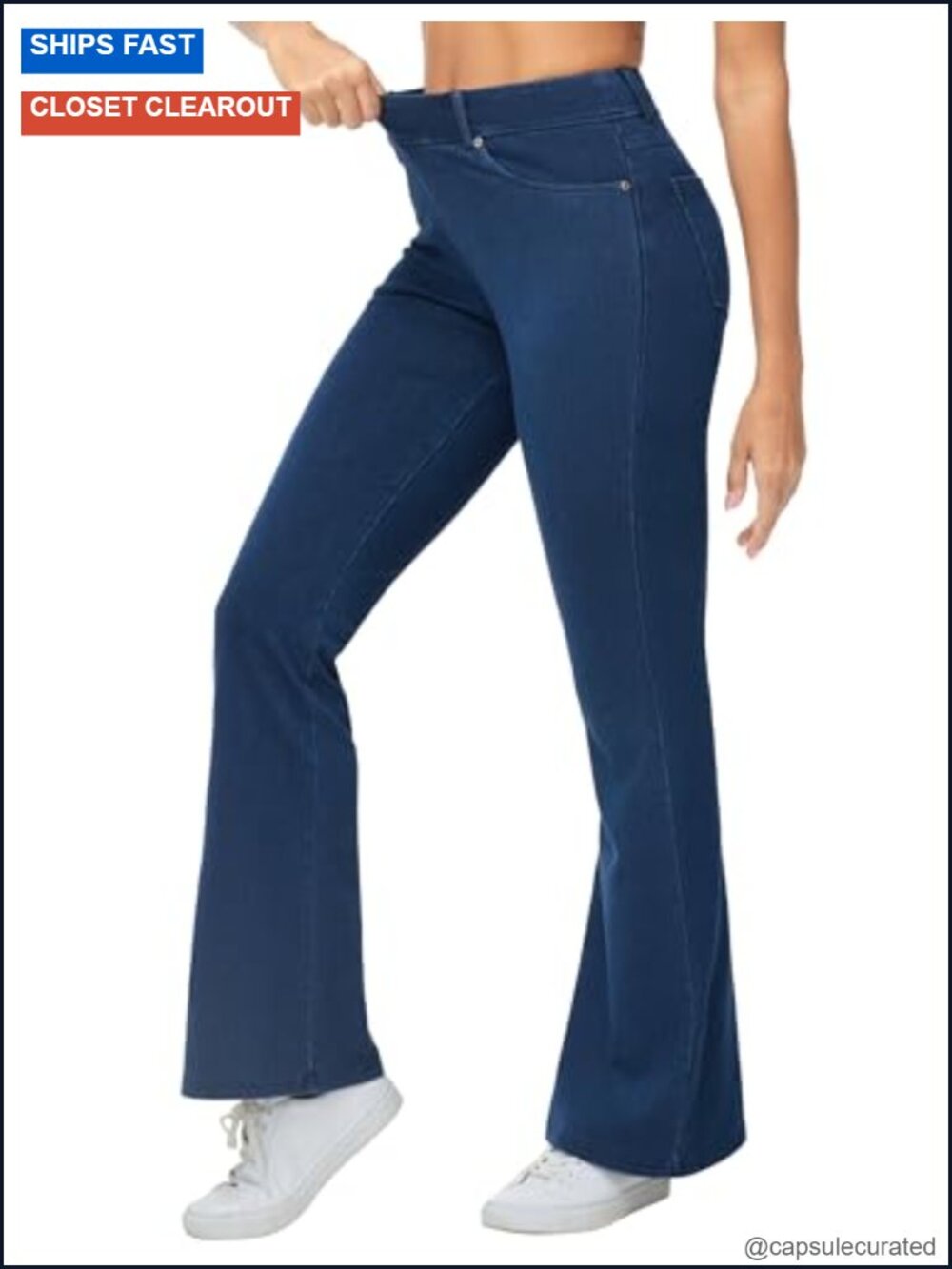 Women's Pull On Flare Jeggings Stretchy Bell Bottom Jeans Bootcut Elastic Waist